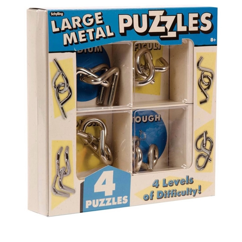 NEW – Schylling Large Metal Brain teaser Puzzles game (4-Piece Set) toy